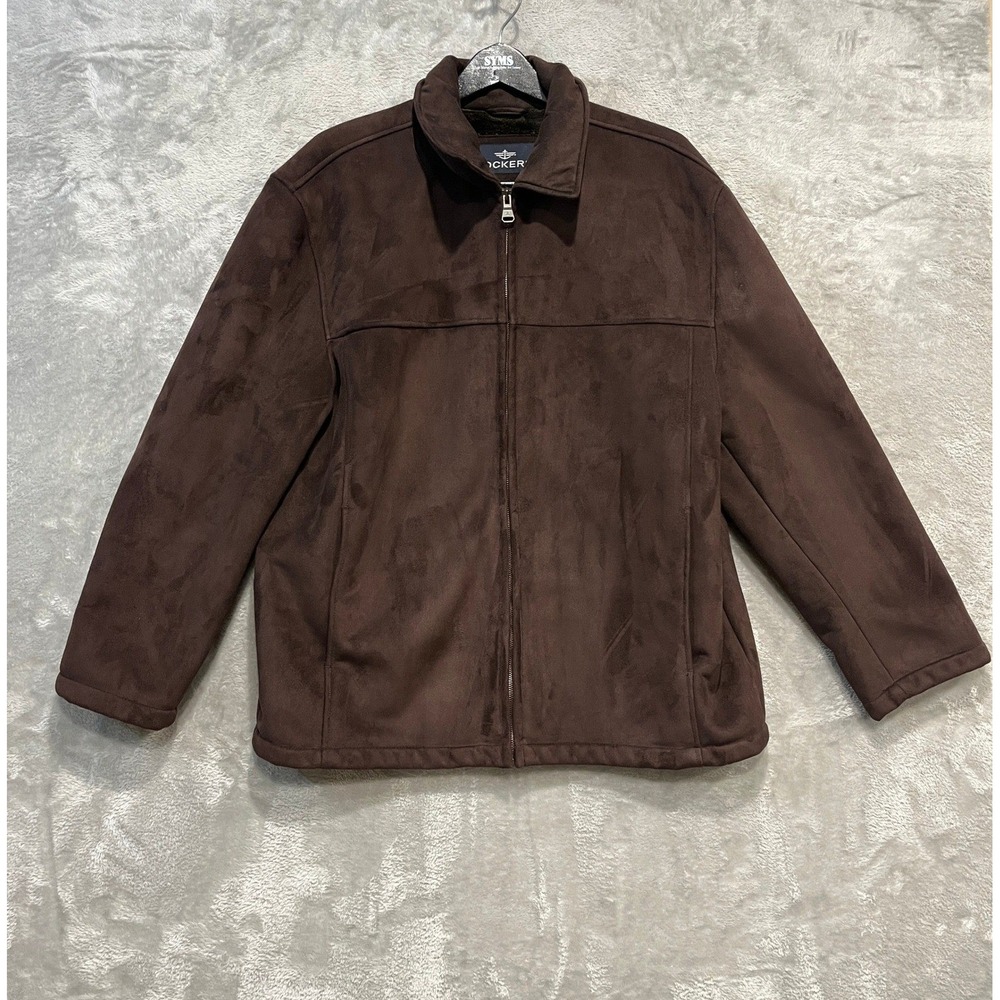 Dockers Faux Suede Jacket Mens Large Brown Faux Fur Lined Full Zip Outerwear